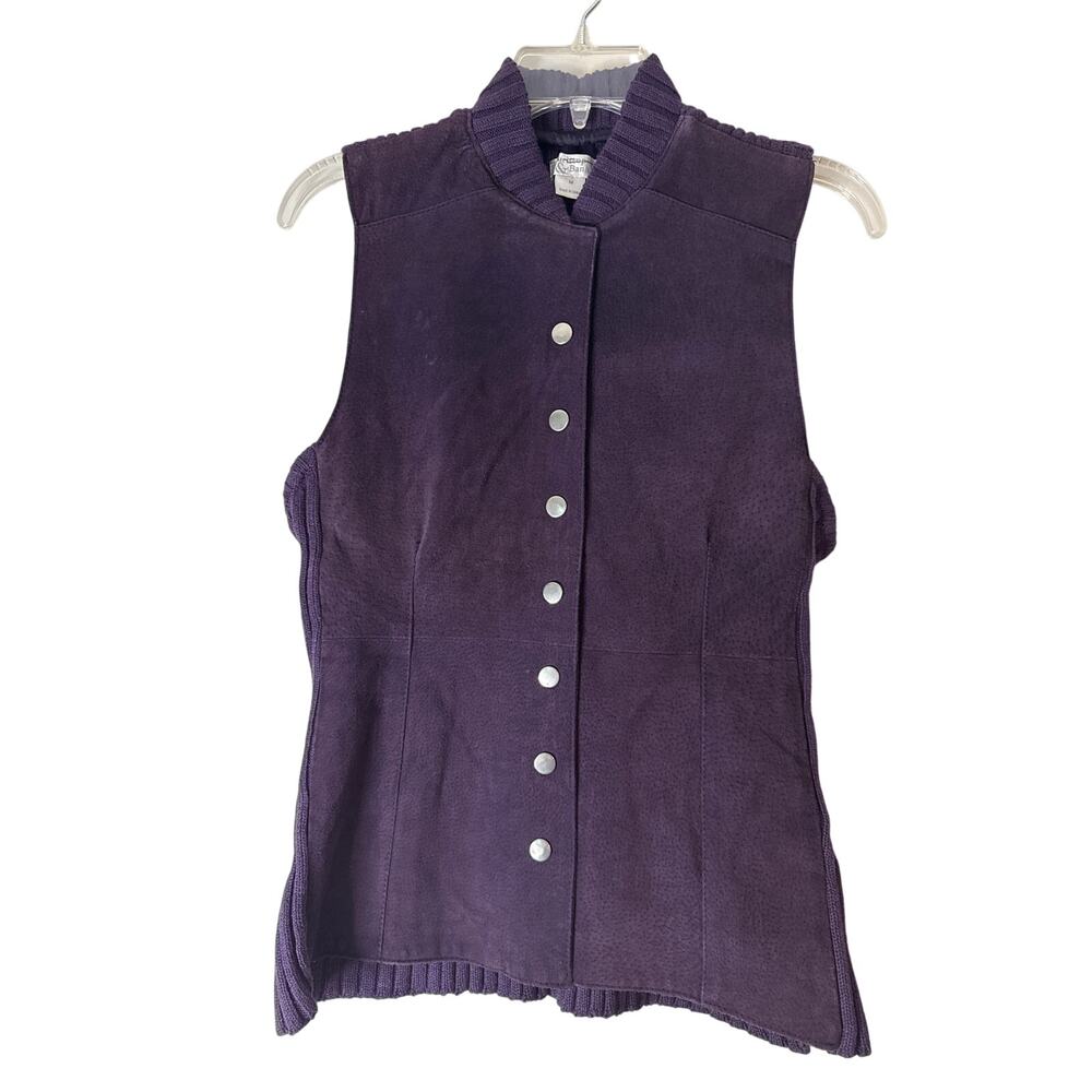 Leather Purple Snap Vest with Sweater Detail